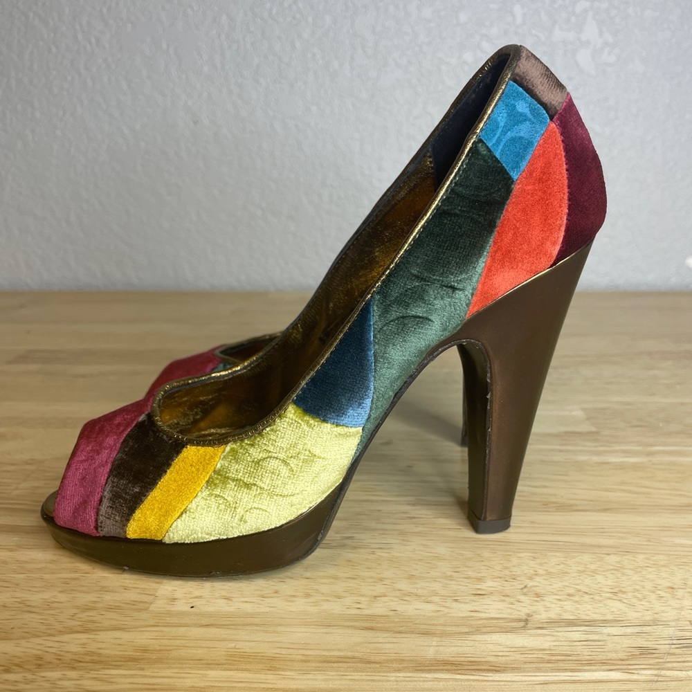 Coach Diedra Velvet Velour Colorblock Heels Size 5